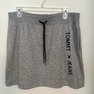 NWT Tommy Jeans Active Knit Mini Skirt L Drawstring Tie Front Logo Pockets Gray
